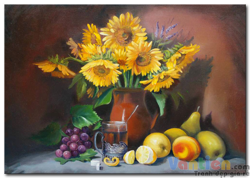 Tranh Sơn Dầu Tĩnh Vật Bình Hoa Hướng Dương M1482: Bức tranh sơn dầu tĩnh vật với bình hoa hướng dương sẽ khiến cho bạn cảm nhận được sự yên bình, thanh tịnh tuyệt vời. Hãy thưởng thức bức tranh này và tận hưởng cảm giác thanh tịnh.