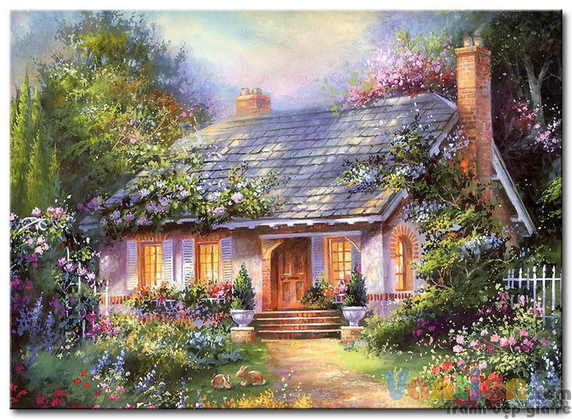 Tranh sơn dầu ngôi nhà trong vườn với những nét vẽ tinh tế và màu sắc sống động, sẽ giúp bạn thoả mãn đam mê nghệ thuật của mình. Ngôi nhà trong vườn sẽ là nguồn cảm hứng đáng giá để bạn thể hiện khả năng sáng tạo của mình.